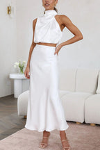 Robe Longue Satinée Sans Manches