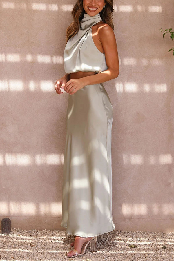 Robe Longue Satinée Sans Manches