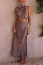 Robe Longue Satinée Sans Manches