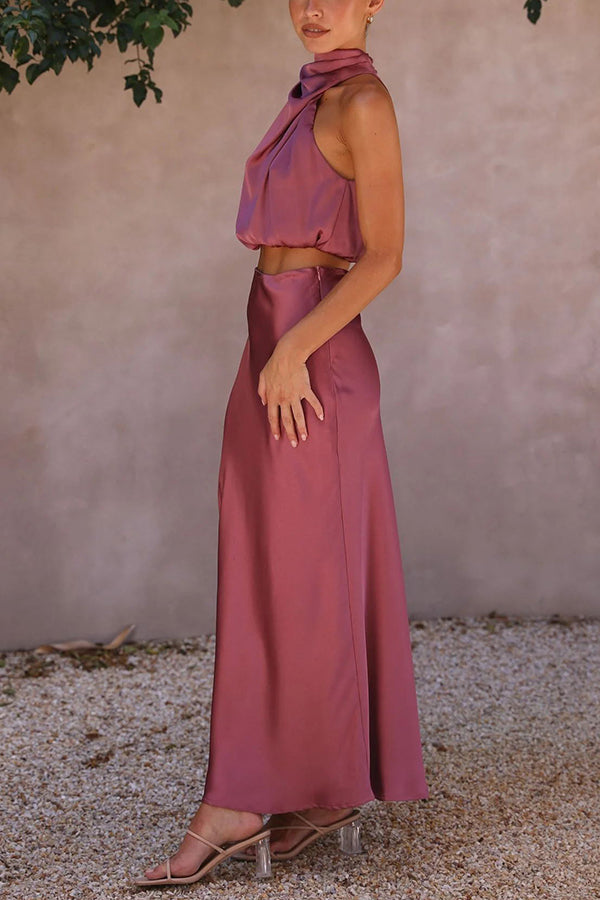 Robe Longue Satinée Sans Manches