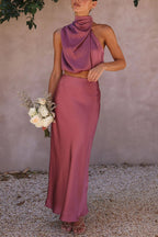 Robe Longue Satinée Sans Manches