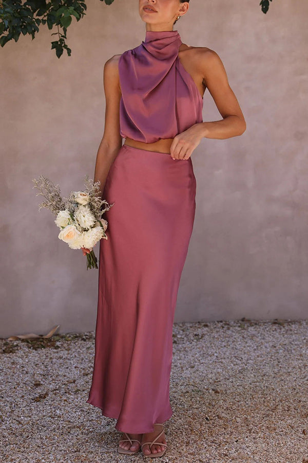 Robe Longue Satinée Sans Manches