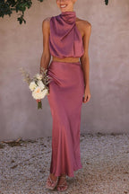 Robe Longue Satinée Sans Manches