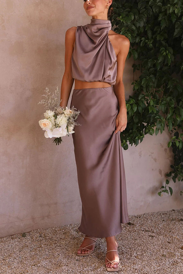 Robe Longue Satinée Sans Manches
