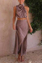 Robe Longue Satinée Sans Manches