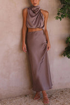 Robe Longue Satinée Sans Manches