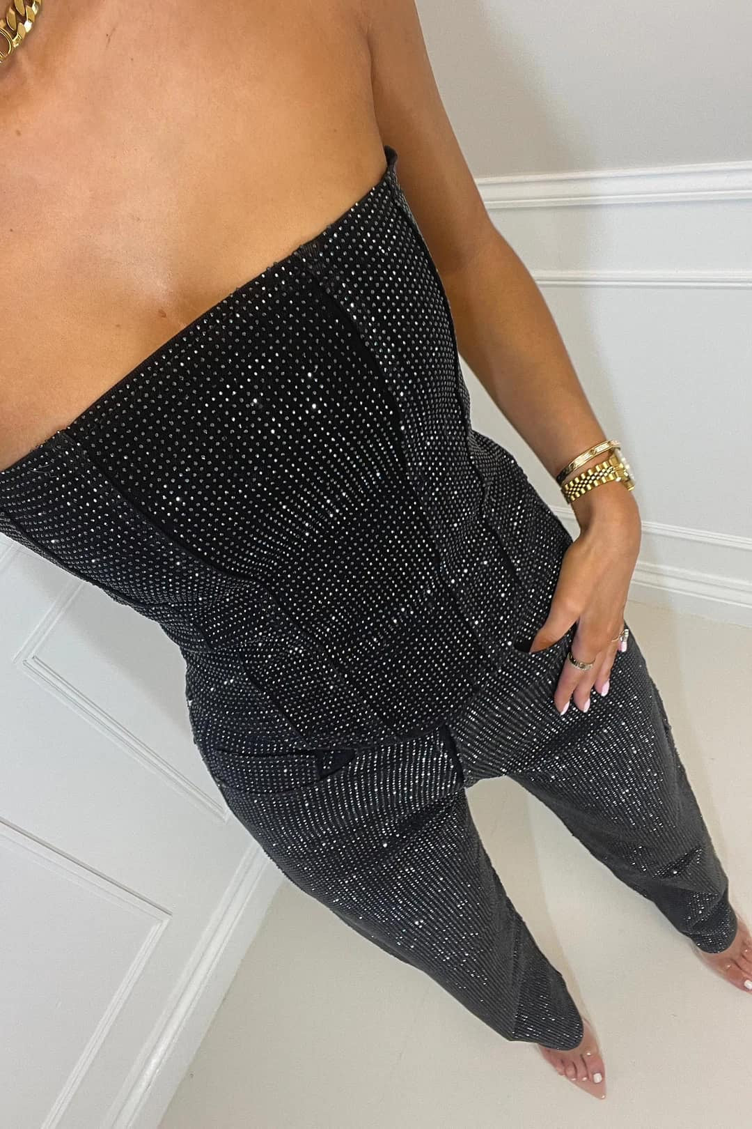 Combinaison Bustier Pailletée à Jambes Droites