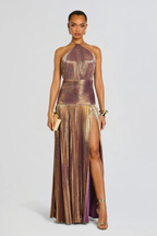 Robe Longue Plissée à Col Halter Femme
