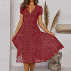 Robe Midi Imprimée à Col V Femme