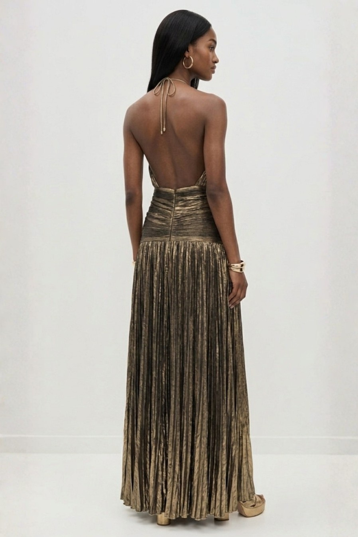 Robe Longue Plissée à Col Halter Femme