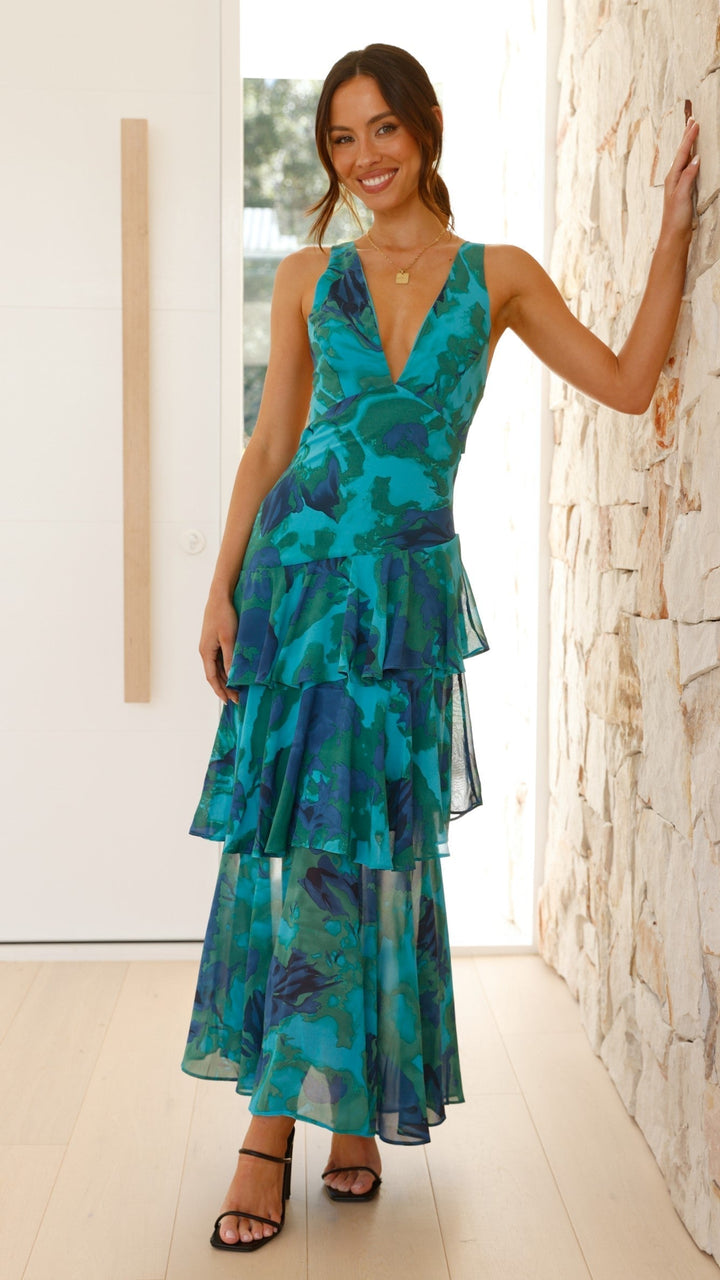 Robe Longue Volantée à Imprimé Floral