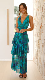 Robe Longue Volantée à Imprimé Floral