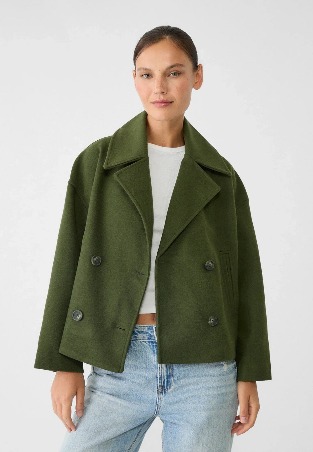 Veste Courte Croisée à Double Boutonnage