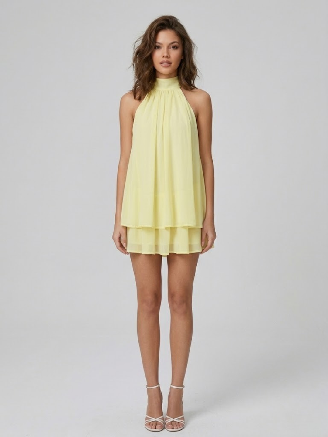 Robe Courte à Col Halter Superposé Femme