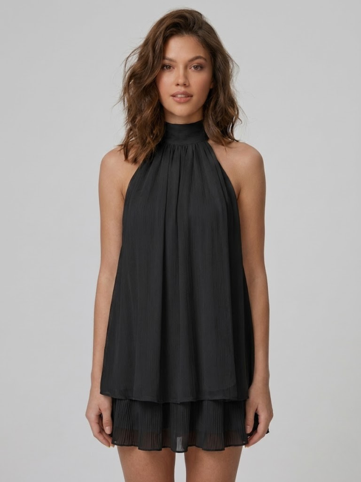 Robe Courte à Col Halter Superposé Femme