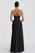 Robe Longue Drapée à Bretelles Femme