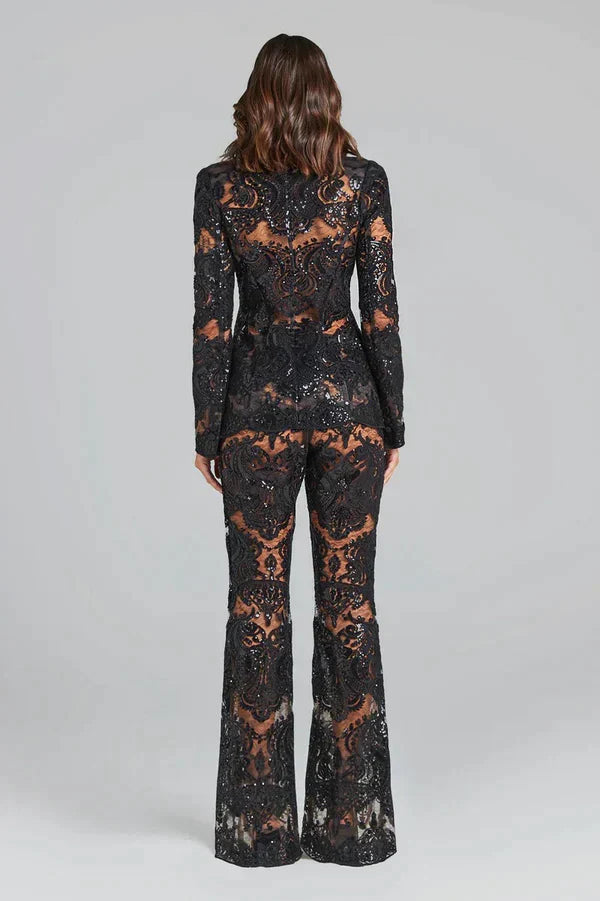 Ensemble Dentelle Blazer et Pantalon Évasé