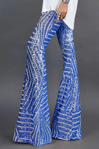 Pantalon Évasé à Paillettes Rayées