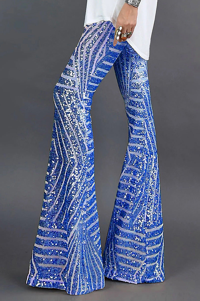 Pantalon Évasé à Paillettes Rayées