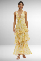Robe Longue Volantée à Imprimé Floral