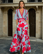 Robe Longue Fleurie Portefeuille à Col V