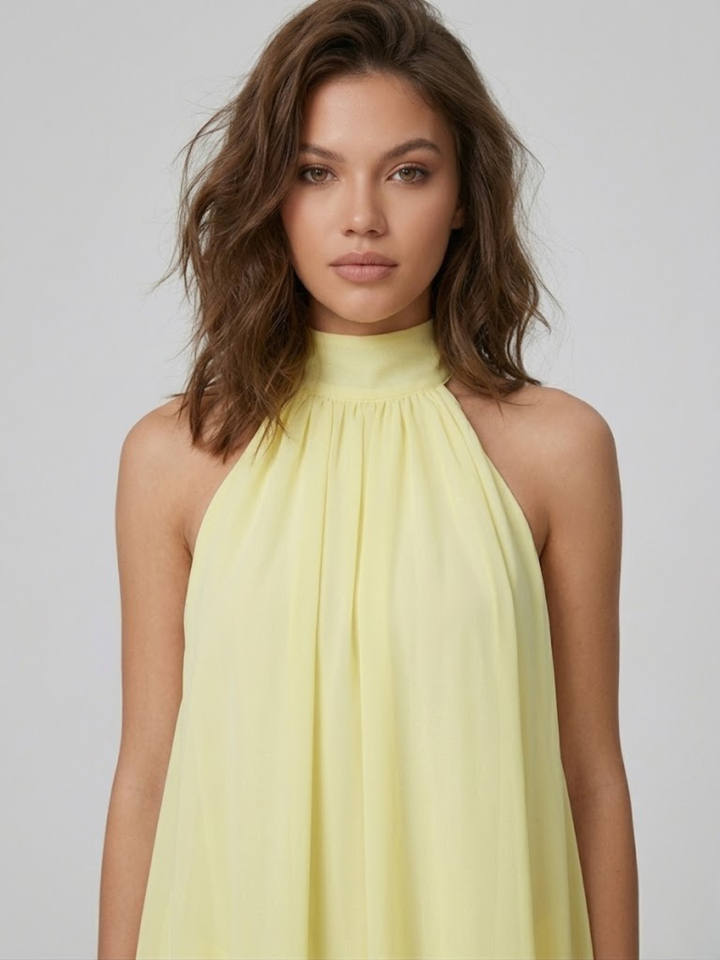 Robe Courte à Col Halter Superposé Femme