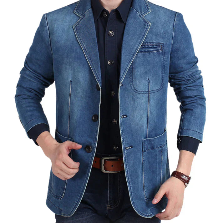 Blazer en Denim Homme à Coupe Tailleur