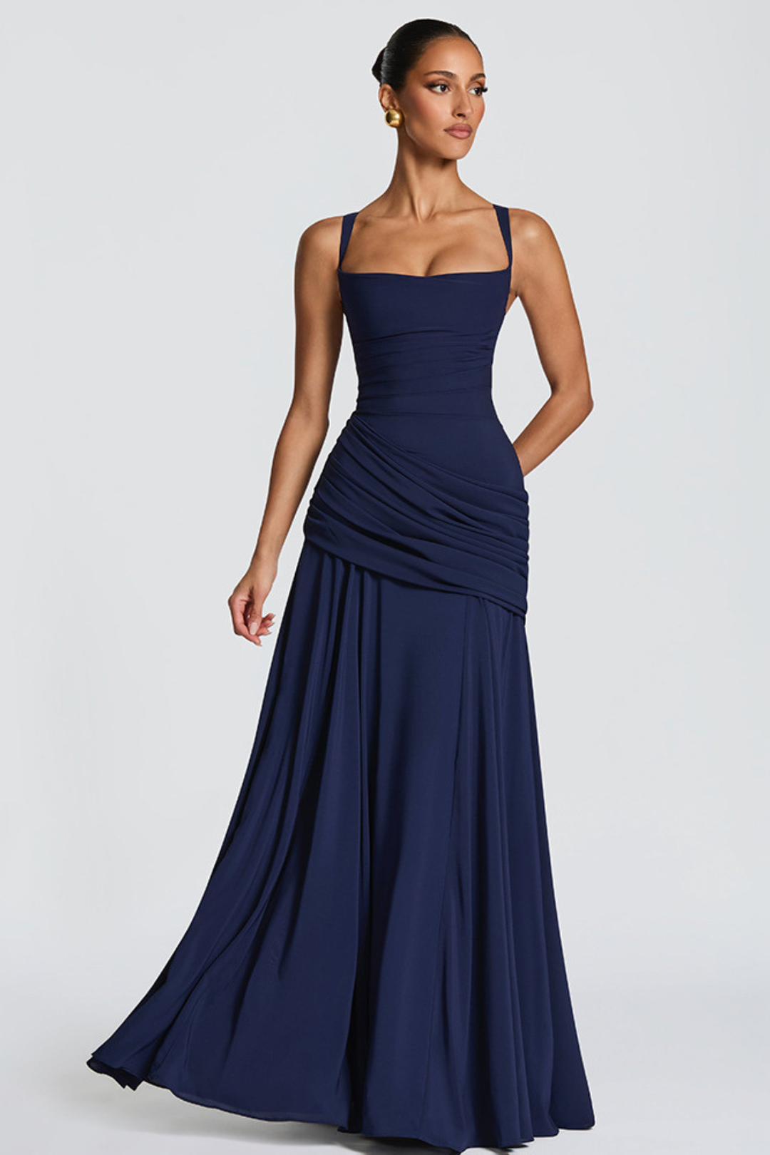 Robe Longue Drapée à Bretelles Femme