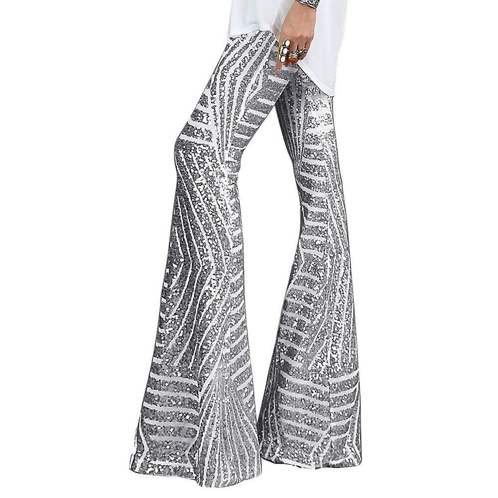Pantalon Évasé à Paillettes Rayées