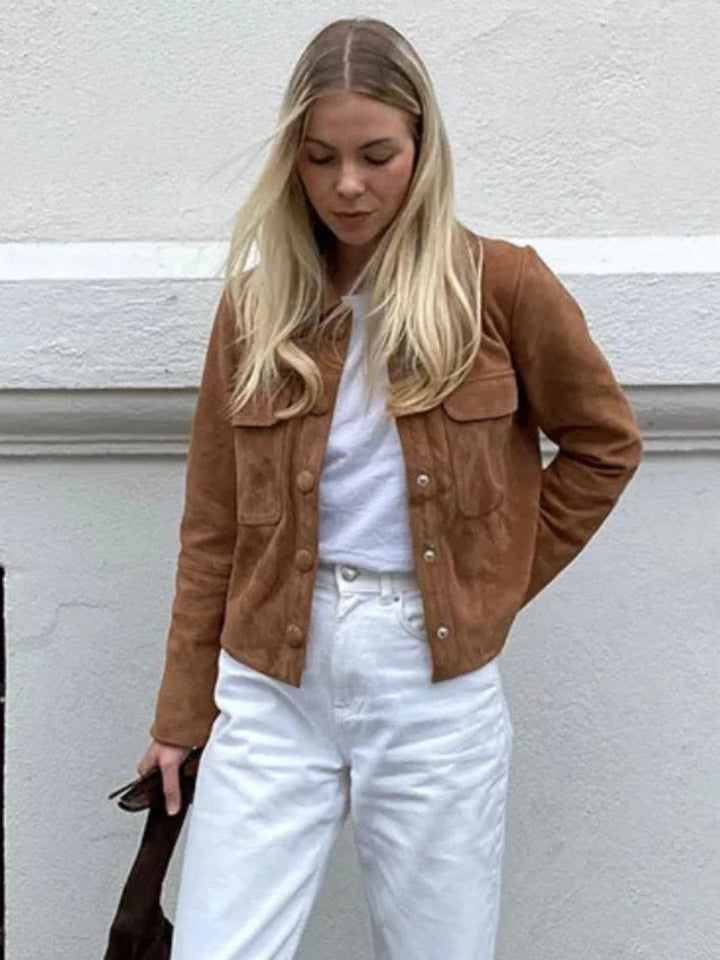 Veste Courte Effet Suédine à Poches Poitrine