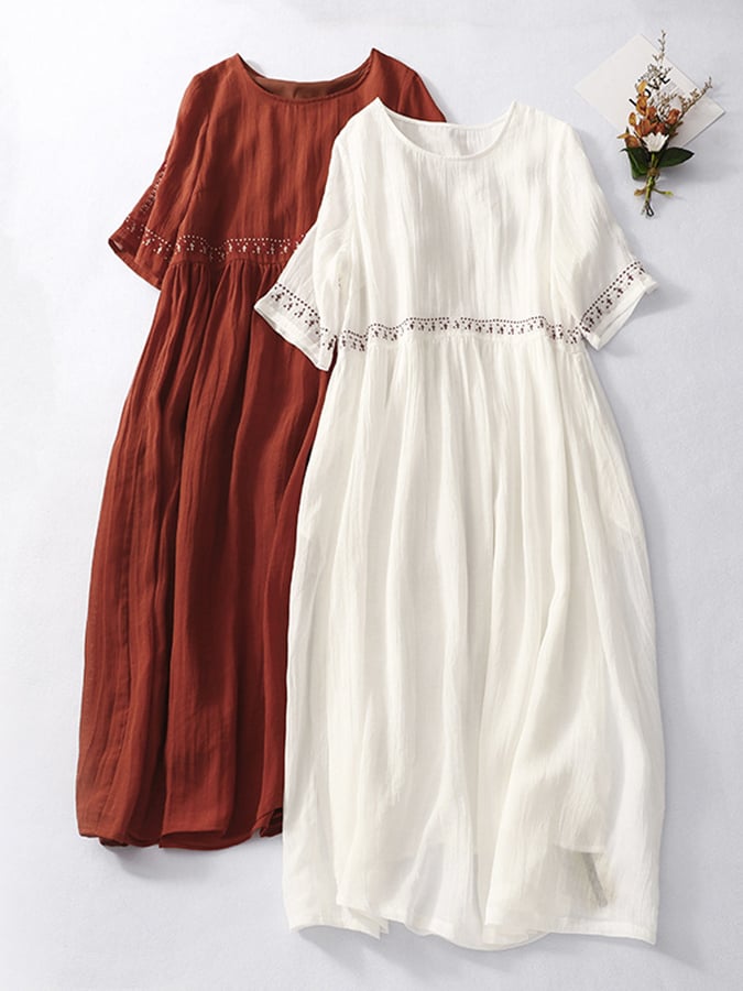 Robe Longue Fluide à Manches Courtes Femme