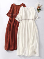 Robe Longue Fluide à Manches Courtes Femme