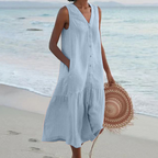 Robe Longue Sans Manches Boutonnée Femme