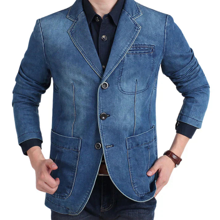 Blazer en Denim Homme à Coupe Tailleur