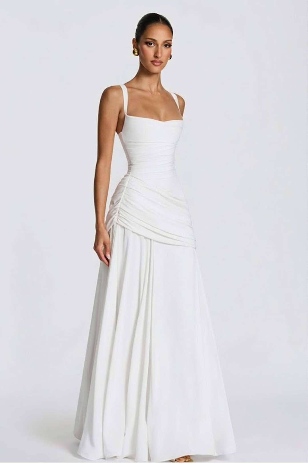 Robe Longue Drapée à Bretelles Femme