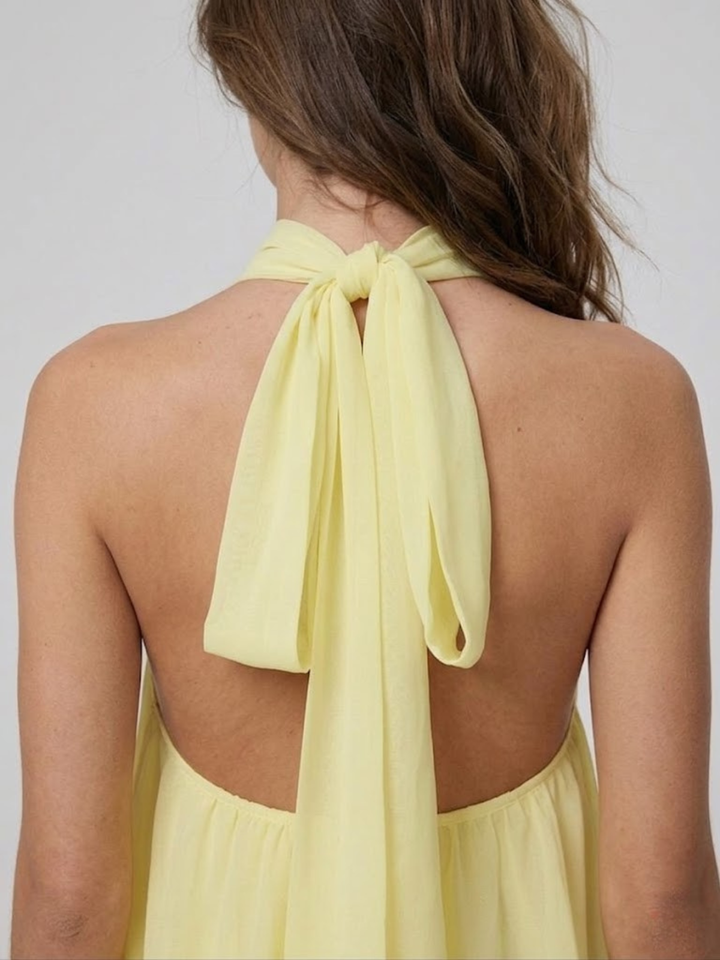 Robe Courte à Col Halter Superposé Femme