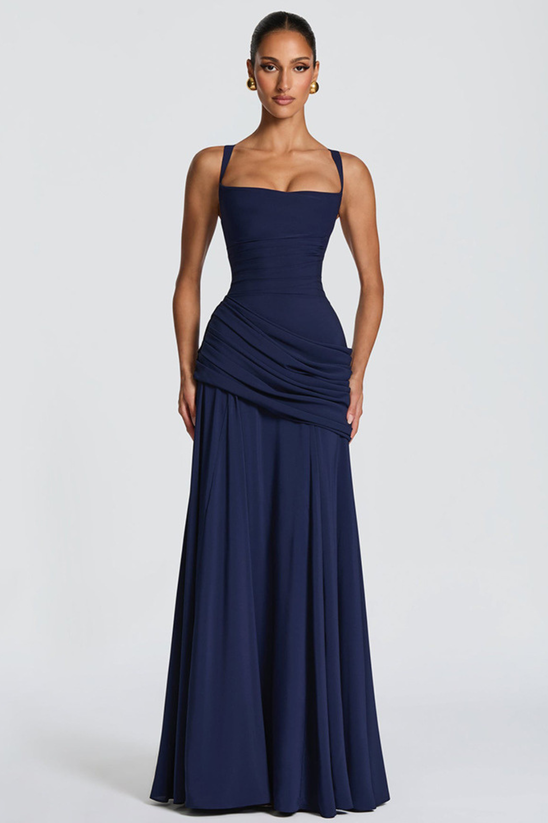 Robe Longue Drapée à Bretelles Femme