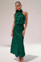 Robe Longue Drapée à Col Montant Sans Manches
