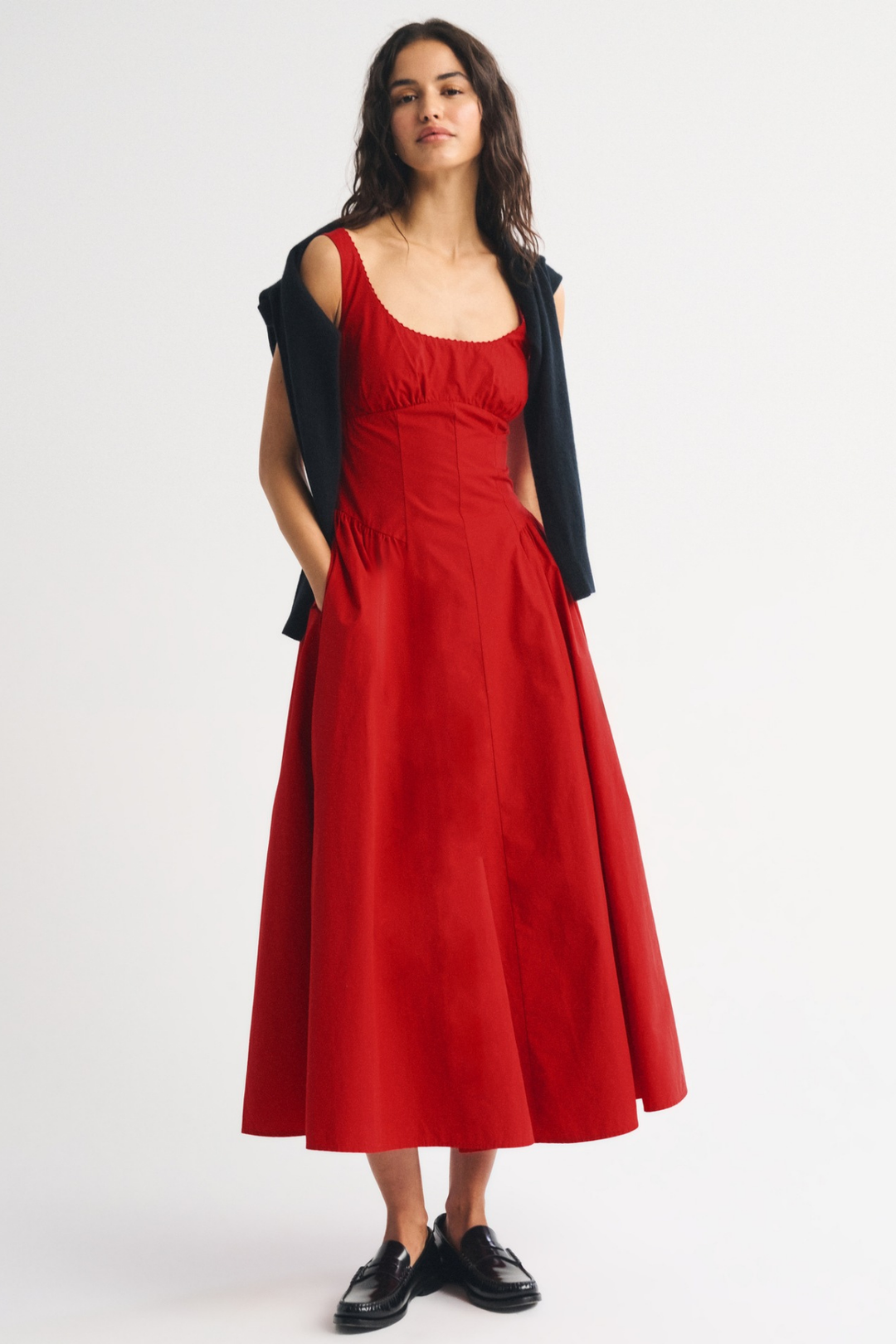 Robe Midi Sans Manches à Pois Femme