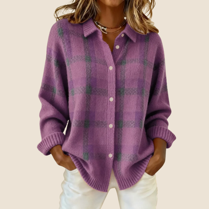 Cardigan Carreaux Boutonné Femme