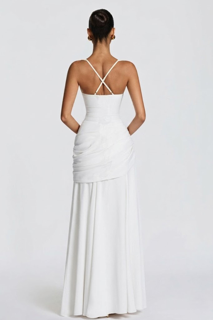 Robe Longue Drapée à Bretelles Femme