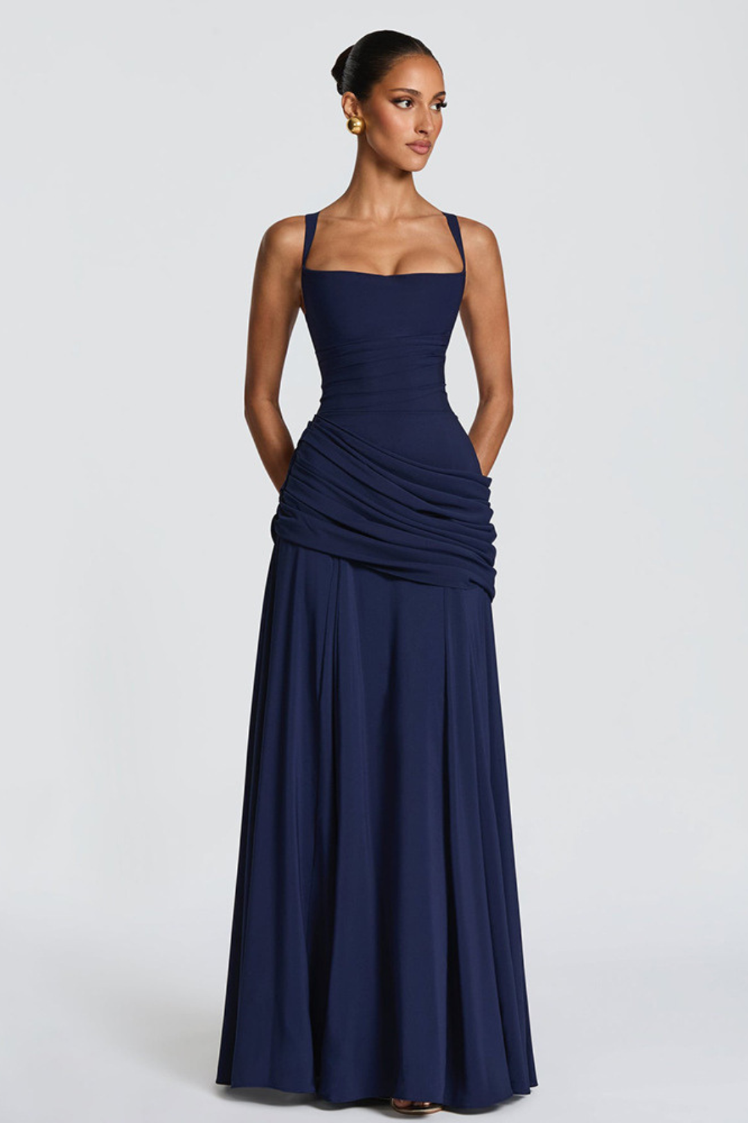 Robe Longue Drapée à Bretelles Femme