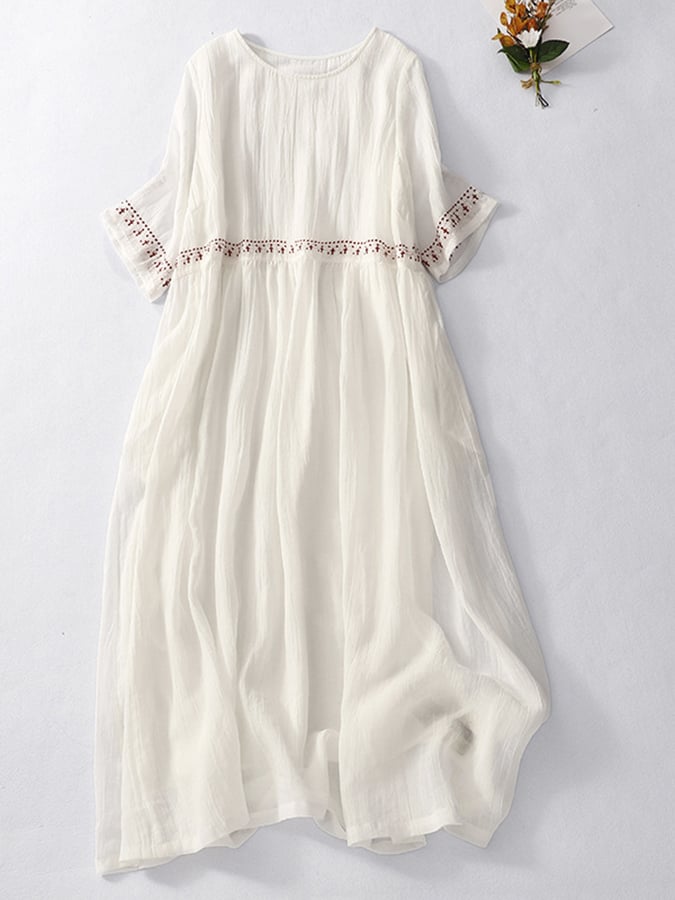 Robe Longue Fluide à Manches Courtes Femme
