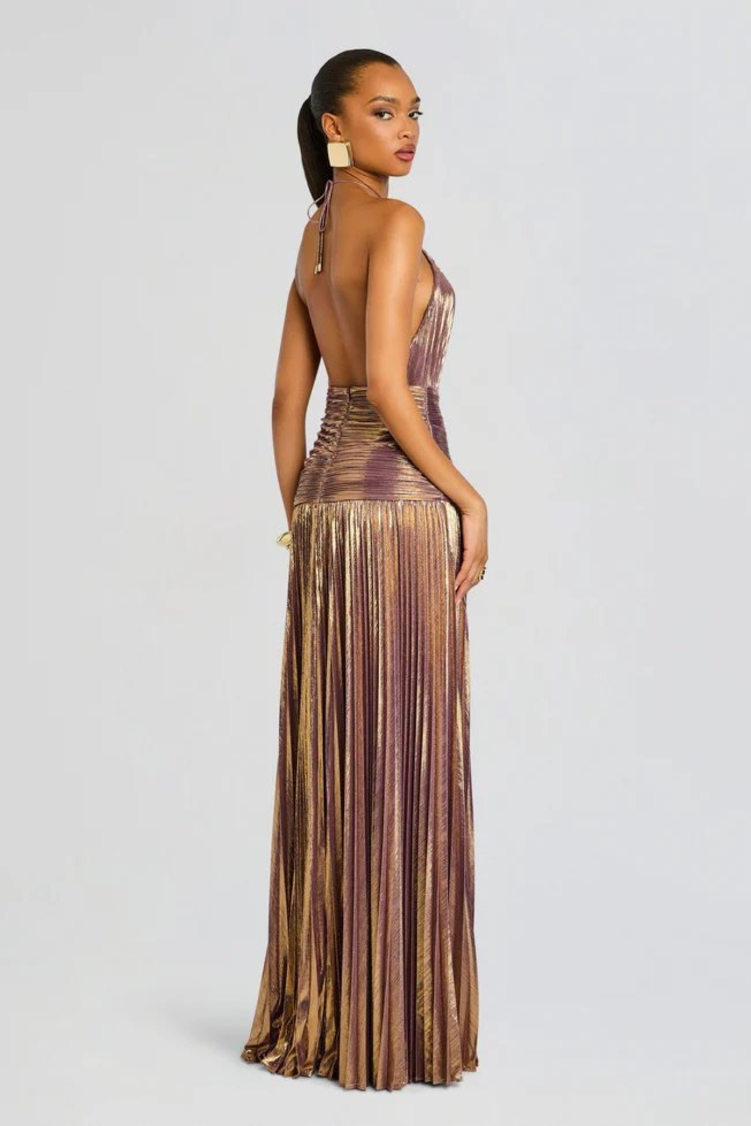 Robe Longue Plissée à Col Halter Femme
