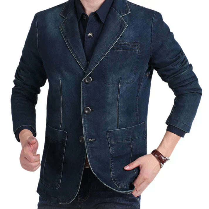 Blazer en Denim Homme à Coupe Tailleur