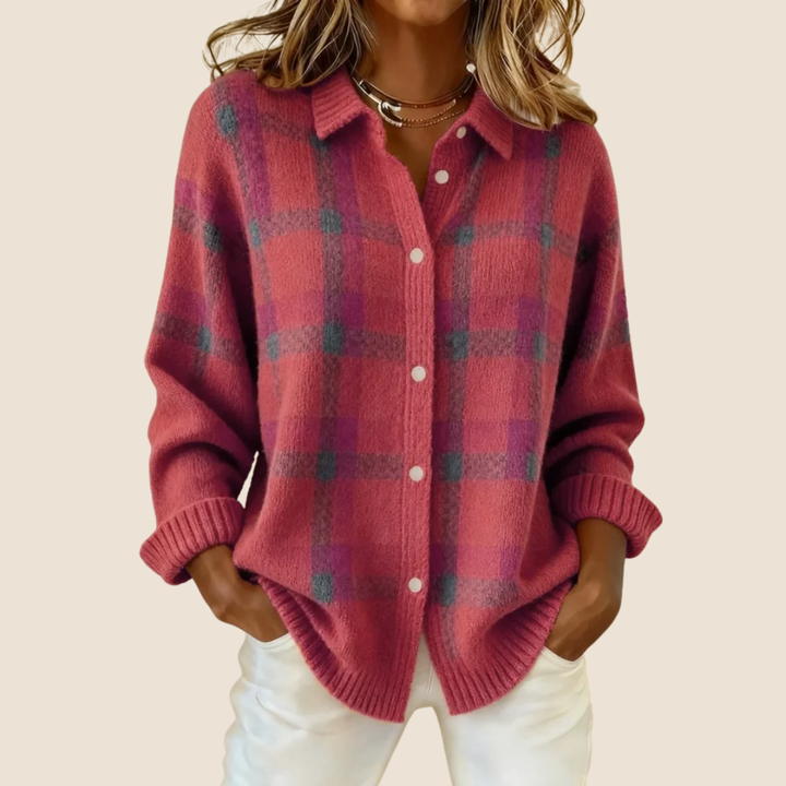 Cardigan Carreaux Boutonné Femme