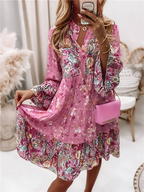 Robe Courte Fleurie à Volants et Col V
