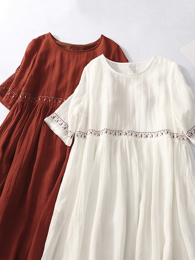 Robe Longue Fluide à Manches Courtes Femme