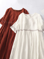 Robe Longue Fluide à Manches Courtes Femme