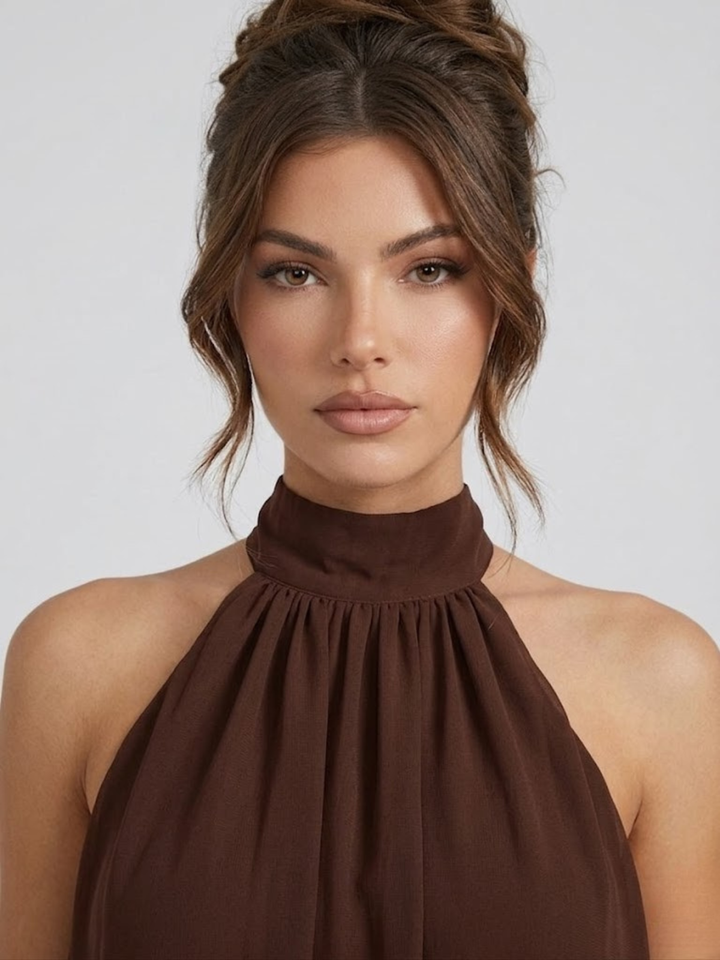 Robe Courte à Col Halter Superposé Femme
